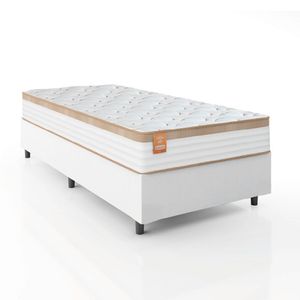 Cama Box Colchão Solteiro Molas Ensacadas Real 88x188x65cm Linho Branco / Bege Inducol - Suporta Até 130kg Por Pessoa Branco Nat