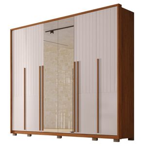 Guarda Roupa Casal 6 Portas Com Espelho 265cm Quintus Freijó Off White Caemmun