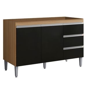 Balcão De Cozinha Para Pia 120cm 3 Gavetas Andréia Amêndoa Preto