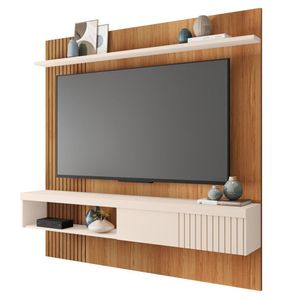Painel Para Tv 65 Pol Com Bancada Suspensa 180cm Jade Freijó Off White Caemmun