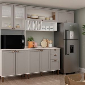 Cozinha Completa Com Cristaleira Forno Sem Tampo 100% Mdf Iluminata Branco Fendi