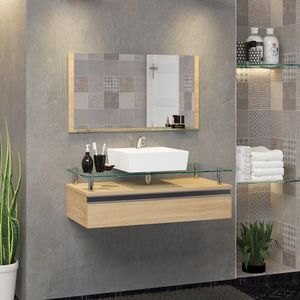 Conjunto Gabinete Banheiro 80cm Ametista Freijó Freijó