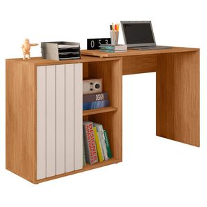 Mesa Para Escritório Home Office 1 Porta Ripada Tech Freijó Off White Caemmun