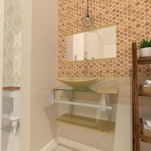Gabinete De Vidro 70cm Com Cuba Retangular Champagne