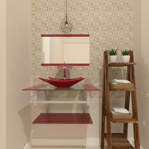 Gabinete De Vidro 70cm Com Cuba Retangular Vermelho Cereja