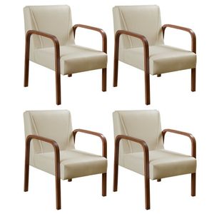 Kit 4 Poltronas Anita Conjunto Cadeiras Moderna Braço Madeira Bege 370