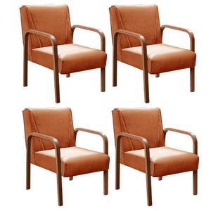 Kit 4 Poltronas Anita Conjunto Cadeiras Moderna Braço Madeira Terracota 400