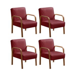 Kit 4 Poltronas Anita Conjunto Cadeiras Moderna Braço Madeira Bordô 110