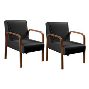 Kit 2 Poltronas Conjunto Cadeiras Moderna Braço Madeira Anita Preto 200