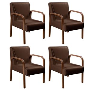 Kit 4 Poltronas Anita Conjunto Cadeiras Moderna Braço Madeira Marrom 260