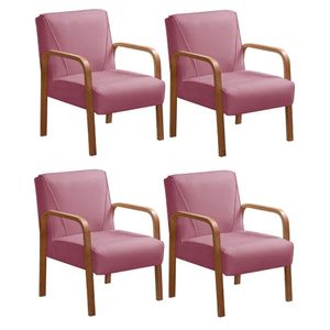 Kit 4 Poltronas Anita Conjunto Cadeiras Moderna Braço Madeira Rosa 280