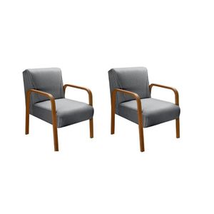 Kit 2 Poltronas Anita Conjunto Cadeiras Moderna Braço Madeira Cinza 320