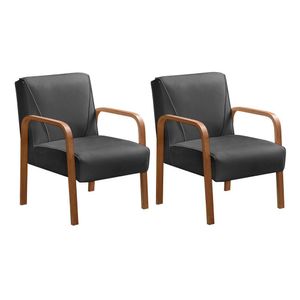 Kit 2 Poltronas Conjunto Cadeiras Moderna Braço Madeira Anita Capuccino