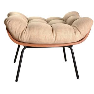 Poltrona Costela Com Puff Base Fixa Para Sala, Quarto Marrom