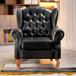 Poltrona Chesterfield Imperador Decoração Retrô Vintage Preto