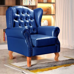 Poltrona Chesterfield Imperador Decoração Retrô Vintage Azul