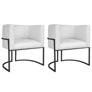 Kit 02 Poltronas Decorativas Luna Base De Ferro Preto Sintético Cor Branco