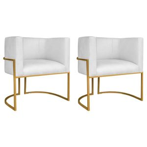 Kit 02 Poltronas Decorativas Luna Base De Ferro Dourado Sintético Cor Branco