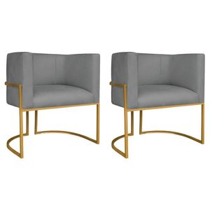 Kit 02 Poltronas Decorativas Luna Base De Ferro Dourado Sintético Cor Cinza
