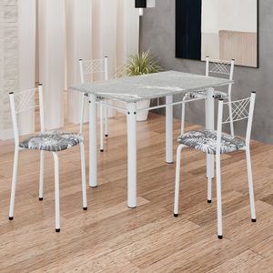 Conjunto Sala De Jantar Mesa Retangular 100x60cm Tampo Granito Topázio 4 Banquetas Maragogi Yescasa Preto Floral-