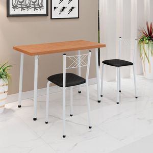 Conjunto Sala De Jantar Mesa Retangular 100x50cm Tampo Mdp 25mm 2 Banquetas Blumenau Yescasa Preto Liso - Branco