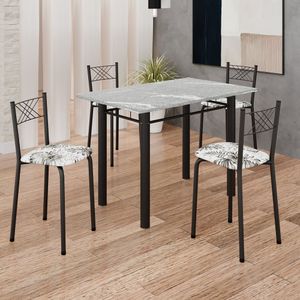 Conjunto Sala De Jantar Mesa Retangular 100x60cm Tampo Granito Topázio 4 Banquetas Maragogi Yescasa Flor De Lotus -