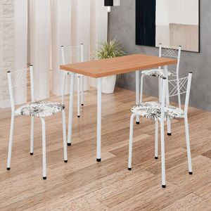 Conjunto Sala De Jantar Mesa Retangular 100x50cm Tampo Mdp 25mm 4 Banquetas Blumenau Yescasa Flor De Lotus - Branco