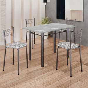 Conjunto Sala De Jantar Mesa Retangular 100x60cm Tampo Granito Topázio 4 Banquetas Maragogi Yescasa Mosaico Branco