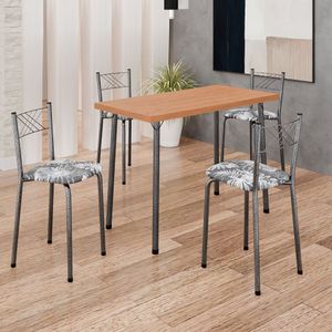 Conjunto Sala De Jantar Mesa Retangular 100x50cm Tampo Mdp 25mm 4 Banquetas Blumenau Yescasa Preto Floral- Mart Prata