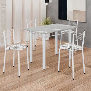 Conjunto Sala De Jantar Mesa Retangular 100x60cm Tampo Granito Topázio 4 Banquetas Maragogi Yescasa Flor De Lotus -