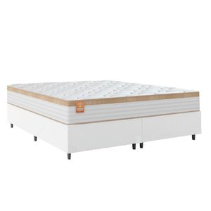 Cama Box Colchão Casal Queen Molas Ensacadas Real 158x198x65cm Linho Branco/Bege Inducol Branco Nat