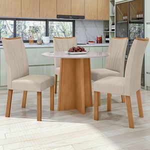 Conjunto Mesa 100cm Celebrare Redonda Com 4 Cadeiras Apogeu Amêndoa Clean-off White-naturale Creme