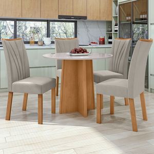 Conjunto Mesa 100cm Celebrare Redonda Com 4 Cadeiras Apogeu Amêndoa Clean-off White-capuccino