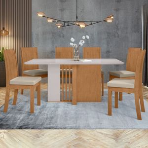 Conjunto Mesa 160cm Astrid Com 6 Cadeiras Athenas Amêndoa Clean-off White-naturale Creme