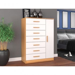 Cômoda New Mônaco 1 Porta E 7 Gavetas - Branco / Cinnamomo Branco / Cinnamomo