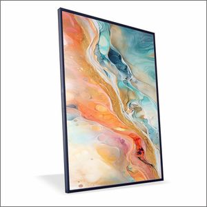 Quadro Marmorizado Salmão Vinil Com Vidro Tamanho-moldura 120x80 Caixa Cor Preta