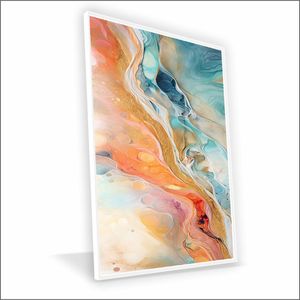 Quadro Marmorizado Salmão Vinil Com Vidro Tamanho-moldura 60x40 Caixa Cor Branca