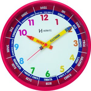 Relógio Parede 25cm Herweg Educativo Infantil 6690 Vermelho