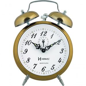 Relógio Despertador Mecânico Vintage Retro Herweg Ref - 2380 Dourado