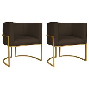 Kit 02 Poltronas Decorativas Luna Base De Ferro Dourado Sintético Cor Marrom