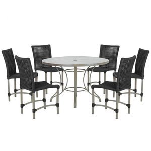 Mesa Ascoli 120 Cm Com 6 Cadeiras Cannes De Alumínio Trama Preto