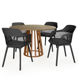 Conjunto Mesa De Jantar Redonda Talia Amadeirada Natural 120cm Com 4 Cadeiras Marcela - Preto