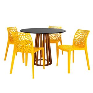 Conjunto Mesa De Jantar Redonda Talia Amadeirada Preta 100cm Com 4 Cadeiras Gruvyer - Amarelo