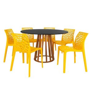 Conjunto Mesa De Jantar Redonda Talia Amadeirada Preta 120cm Com 6 Cadeiras Gruvyer - Amarelo