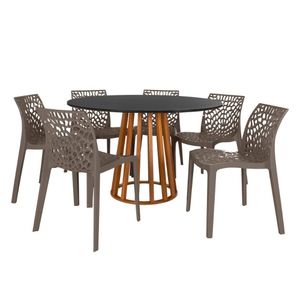Conjunto Mesa De Jantar Redonda Talia Amadeirada Preta 120cm Com 6 Cadeiras Gruvyer - Fendi
