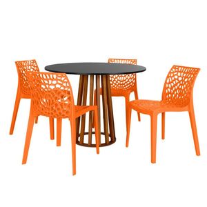 Conjunto Mesa De Jantar Redonda Talia Amadeirada Preta 100cm Com 4 Cadeiras Gruvyer - Laranja