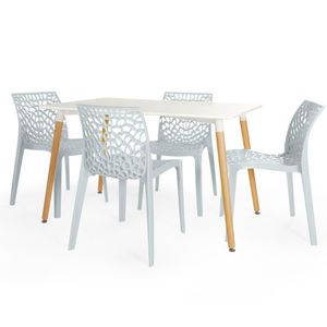 Conjunto Mesa De Jantar Retangular Eiffel Branca 120x80cm Com 4 Cadeiras Gruvyer - Cinza