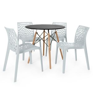Conjunto Mesa De Jantar Redonda Eiffel Preta 80cm Com 4 Cadeiras Gruvyer - Cinza