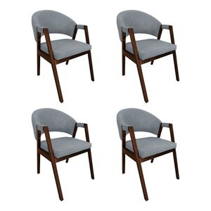 Kit 4 Cadeiras De Jantar Madeira Maciça Mel Premium Helen Linho Cinza - Cor: Cinza