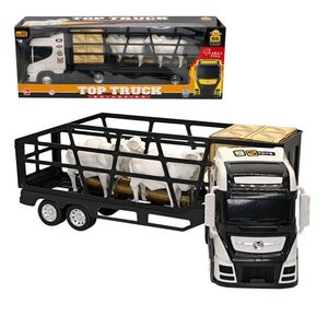 Caminhão Boiadeiro Com 4 Bois E Acessórios Para Criança Brincar De Fazendinha - Branco